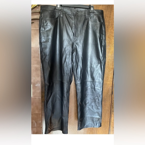 New Women Banana Republic High Rise Straight Black 100% Lamb Leather Pants Sz 34 - Picture 12 of 13